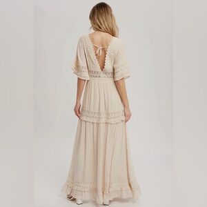 V-Neck Lace Trim Maxi Dress